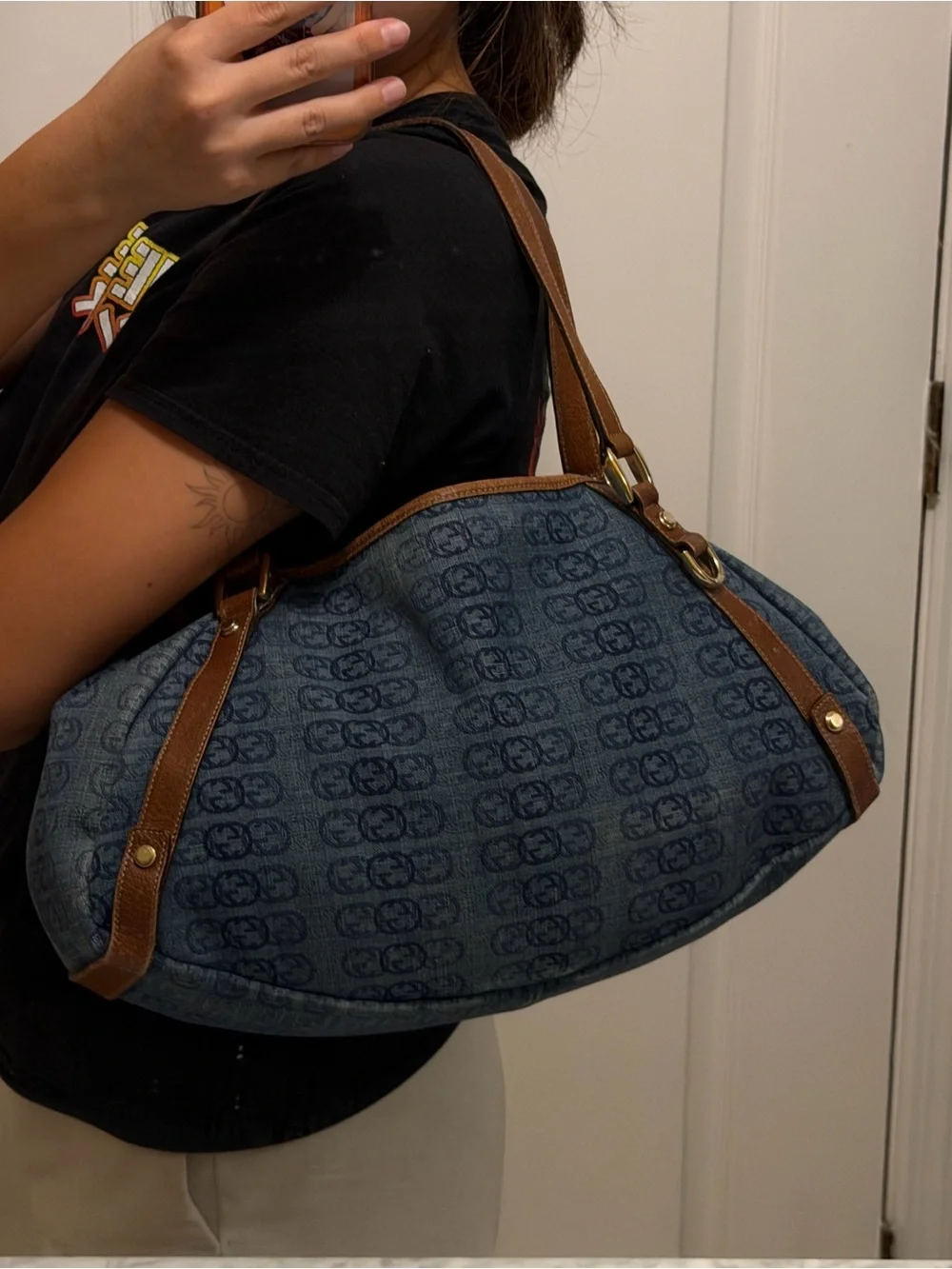 Gucci GG Monogram Denim Abbey Hobo Bag